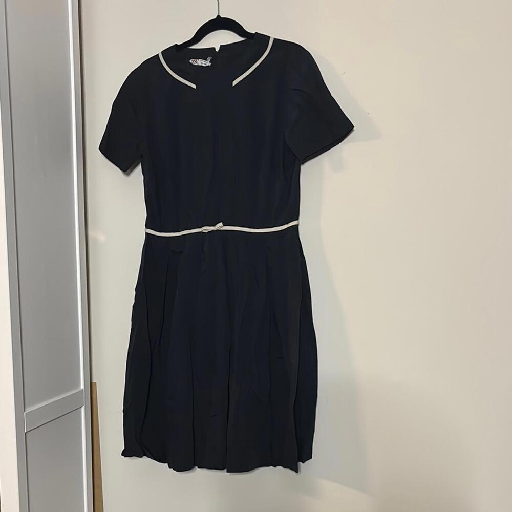 ✅Vintage Peck & Peck Black Short Sleeve Tea Dress Pleated Skirt 50s Feminine